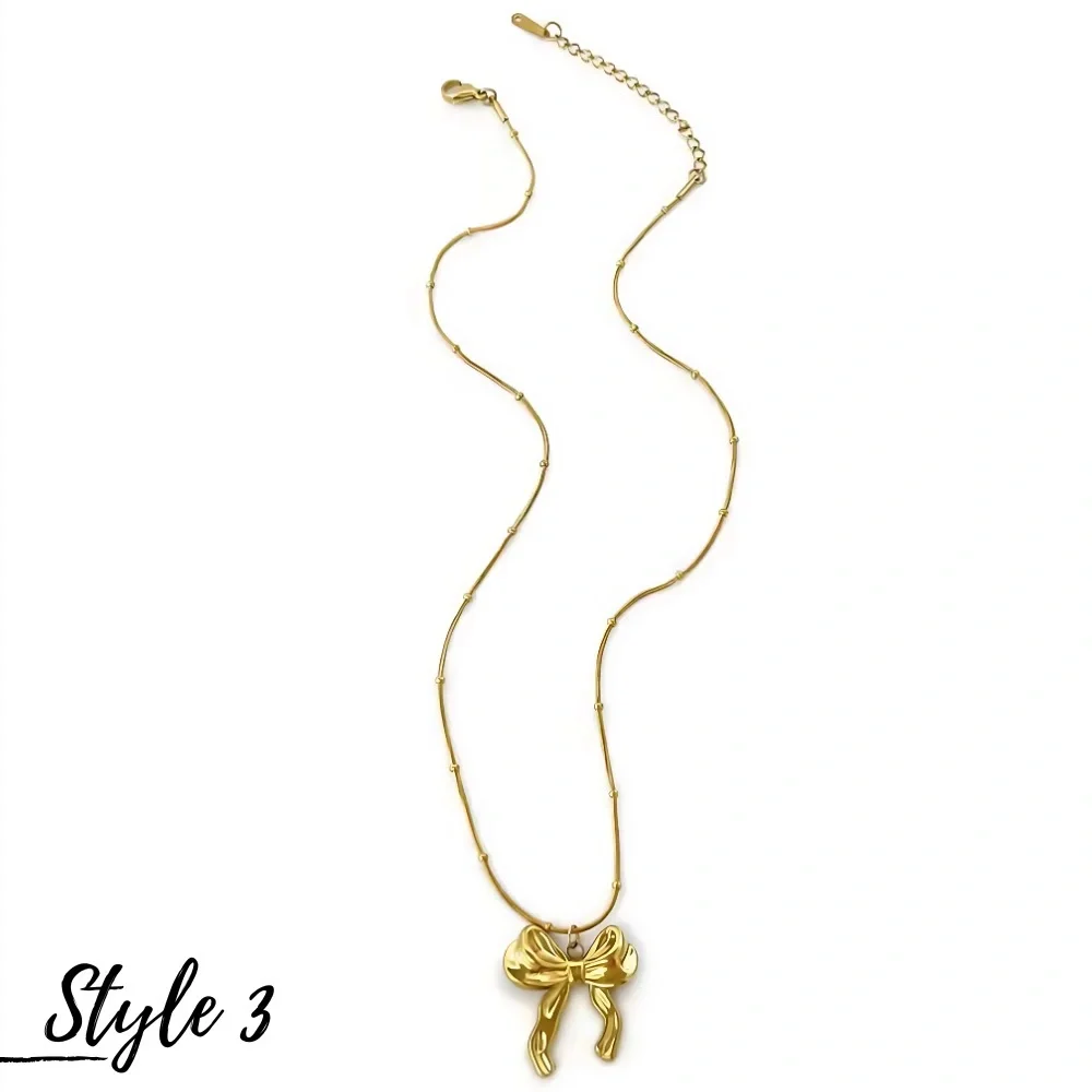 Stainless steel Bow Pendant Gold Tone Necklace